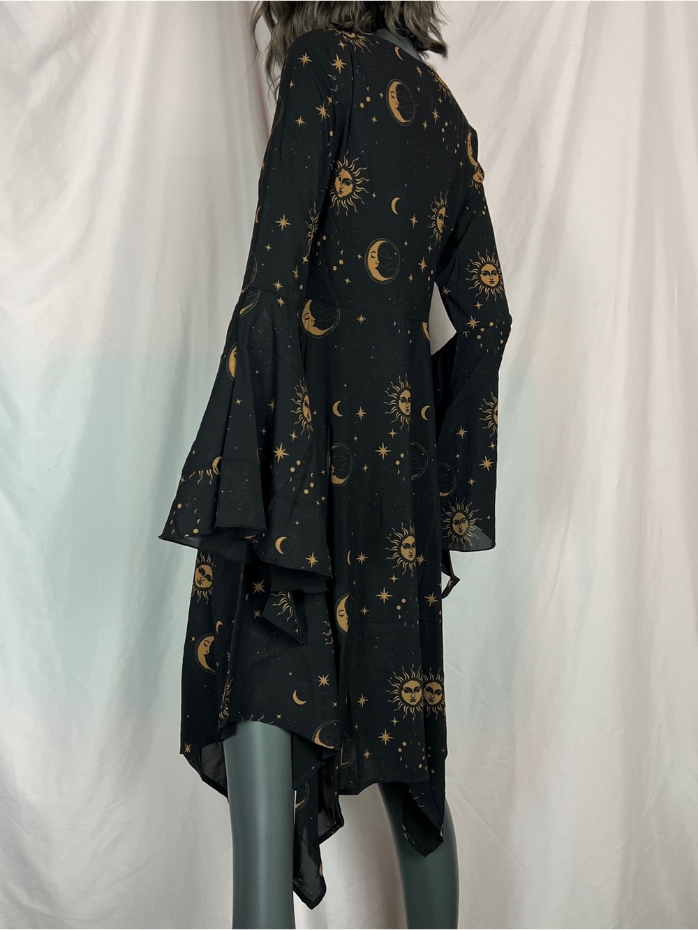 Killstar Black & Gold Celestial Orbit Bell Sleeve Dress - Picture 5 of 8